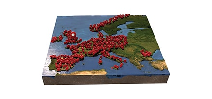 En modell av et kart over Europa
